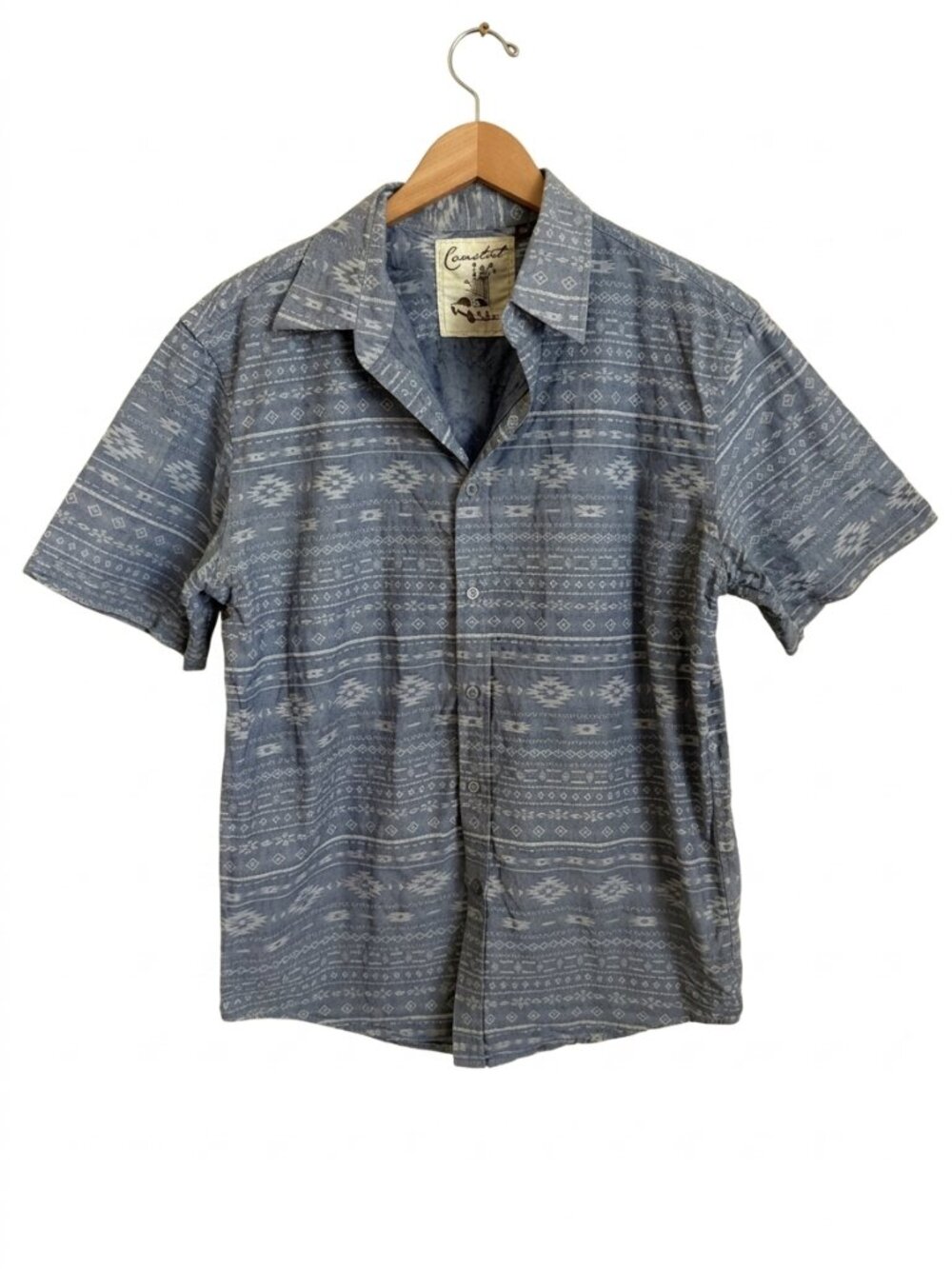 Southwestern Geometric Button Up Shirt Mens L Blue Short Sleeve Coastal Clothing